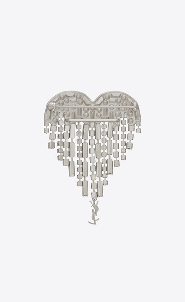 SMOKING shooting heart brooch in brass and white crystals